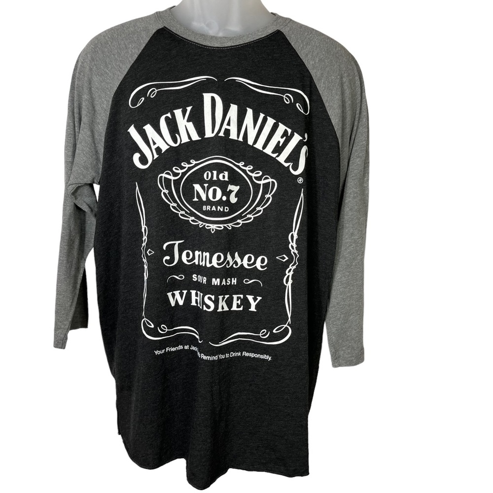 Jack Daniel’s Gray Raglan Soft Comfort T-Shirt Loud American Crew Sturgis Large - Picture 2 of 6
